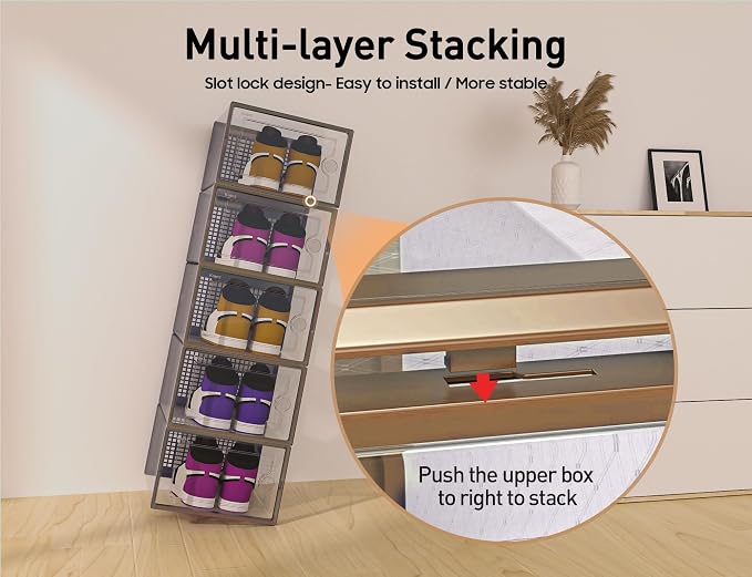 Kuject X-Large Shoe Storage Boxes 12 Pack, Clear Stackable Shoe Organizer
