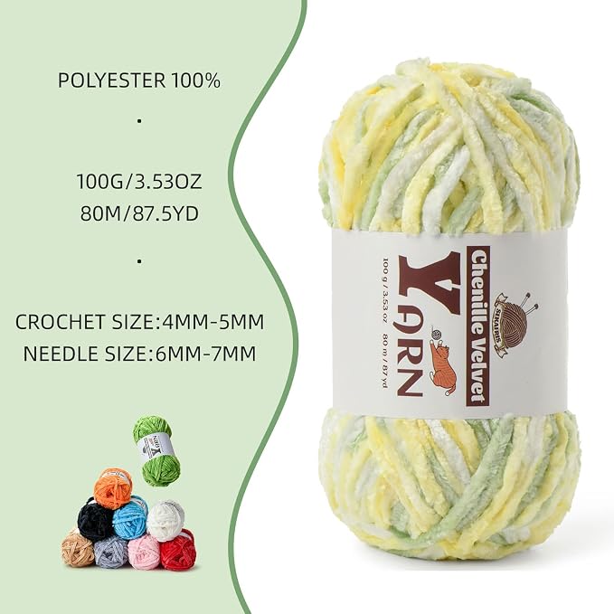 Chenille Crochet Greenish Yellow Yarn 3 Pack
