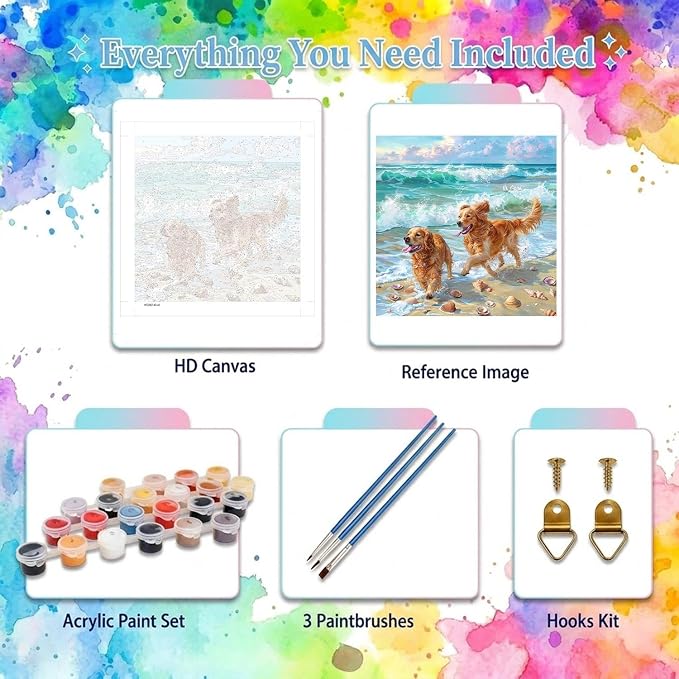 YarnWhimsy Dog Paint by Numbers for Adults, Paint by Number 16x16 inch | Dogs Paint by Numbers Kit for Adults, Fun Animal Acrylic Painting by Numbers for Gift Home Wall Decor (without Frame)