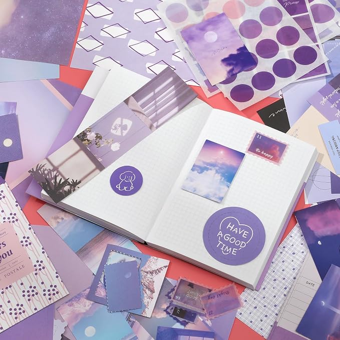 Scrapbook Photo Album Supplies Kit with Tweezers and Glue Tape – Romantic Stationery Aesthetic Junk Journal Kit, Scrapbooking Paper, Sticker Pack, Notebook, DIY Craft, Gift for Teen Women (Monnlight)