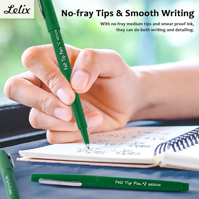 Lelix Felt Tip Pens, 40 Green Pack, 0.7mm Medium Point, Felt Tip Markers Pens for Journaling, Writing, Note Taking, Planner, Perfect for School Office and Art Supplies