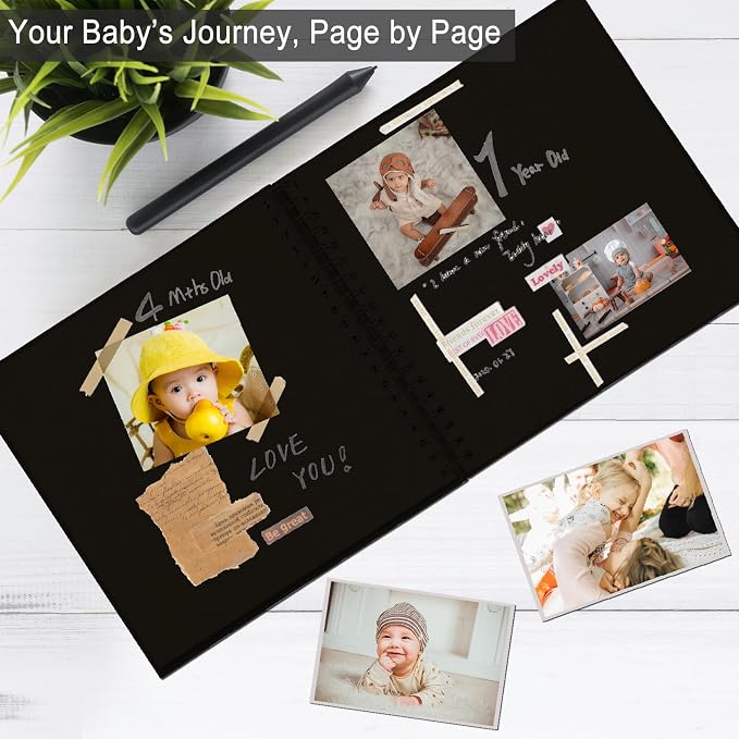 DIY Scrapbook Album 8x8 Inch, Hardcover Kraft Paper Scrap Book Photo Album, Blank Page Memory Scrap Book for DIY Crafts, Traveling, Wedding, Anniversary, Birthday, 40 Pages (20 Sheets), Black