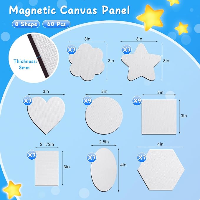 Engrowtic 60 Pcs Mini Magnetic Canvas Panel Boards Magnetic Painting Canvas Panel Various Size for Painting Fridge Locker Art Crafts DIY(Classic)