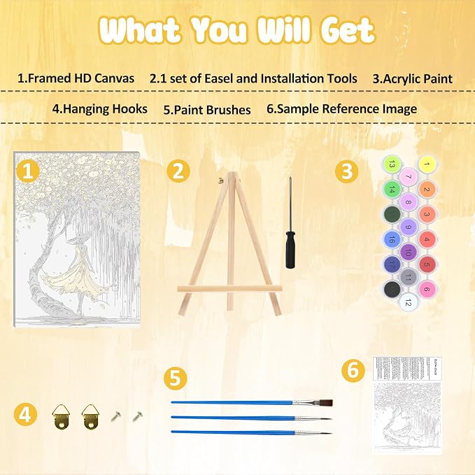 MAXBYE Women Framed Paint by Numbers Kits for Adults with Wooden Easel, Easy DIY Adult Paint by Number Kits on Canvas, Paintings Kit for Beginners Gift Home Wall Garden Decor 10×14 Inch