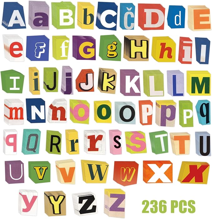 224pcs Vintage Ransom Magazine Letter Stickers Alphabet Stickers for Scrapbooking Supplies Journaling Laptop Water Bottle DIY Crafts Gift