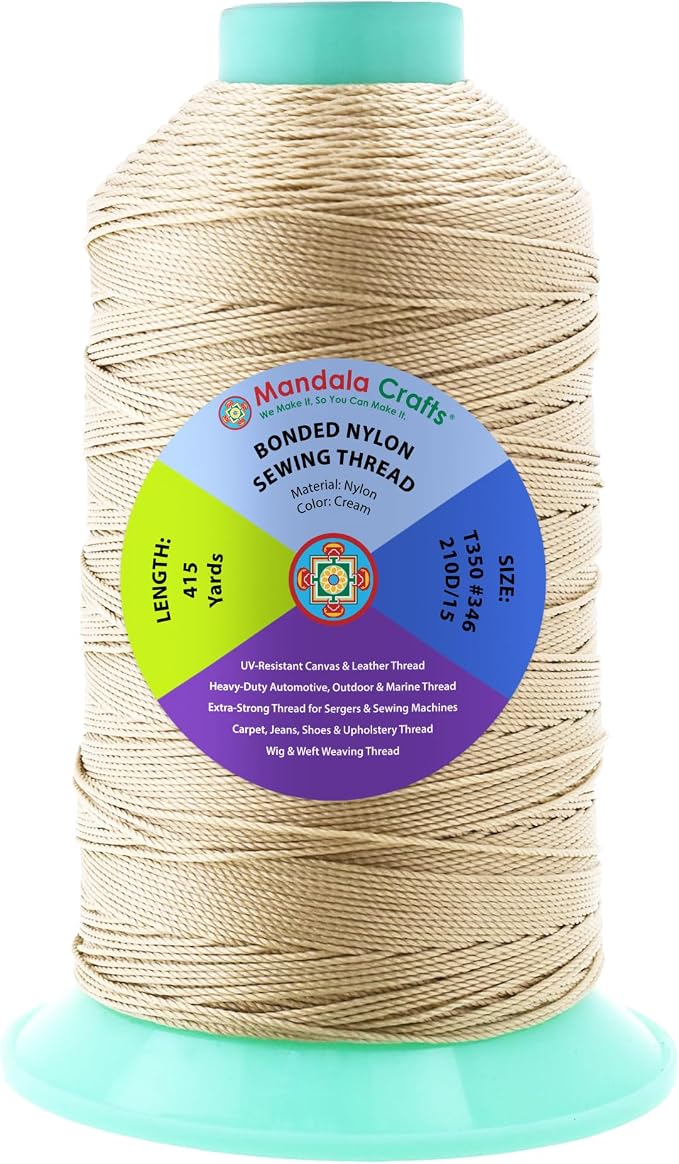 Mandala Crafts Size 346 210D T350 Cream Bonded Nylon Thread, 415 YDs
