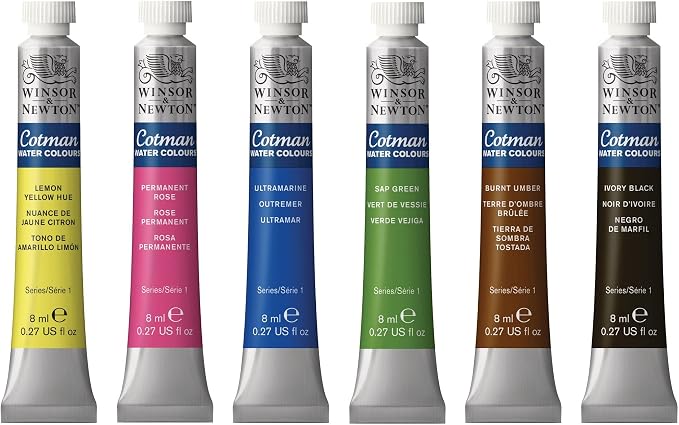 Winsor & Newton Cotman Watercolor Paint Set, 6 Colors, 8ml (0.27-oz) Tubes | Introductory Watercolor made with Fine Art Pigments, Perfect for Beginners, Lightfast & Permanent, Good Tinting Strength