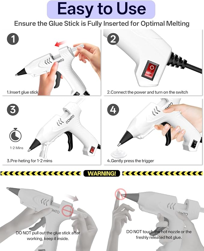 Mini Hot Glue Gun with 30 Glue Sticks, White