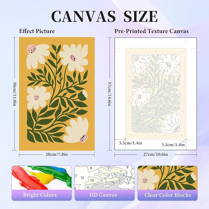 Okarina 6 Pack Paint by Numbers Kit for Adults & Beginners, Flower Designs | Paint by Number Kits on Canvas without Frame, 8x12 Inch, DIY Painting Kit for Home Wall Decor, Gifts for Women & Men