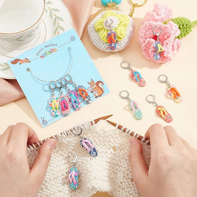 NBEADS 24 Pcs Beach Shoe Stitch Markers, Handmade Polymer Clay Crochet Stitch Marker Charms with 304 Stainless Steel Clasp for Crochet Weaving Sewing Accessories Jewelry Making