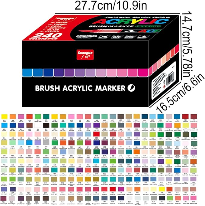 240 Colors Acrylic Paint Markers Set, Direct Liquid Brush Tip Pens