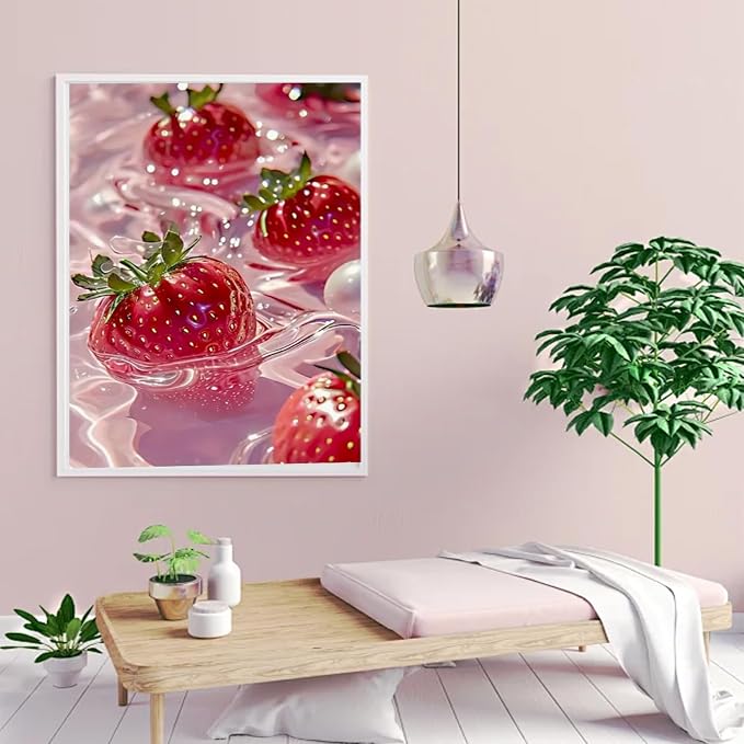 AIBOERL Diamond Art Kits for Adults,Strawberries Diamond Painting | Round Drill Strawberries Diamond Painting for Beginners DIY Rhinestone 5D Diamond dots(Gemstone Craft)Wall Art Gift 12x16IN