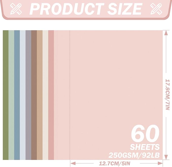 5x7 Inch Cardstock Morandi Mixed Colors 250GSM/92LB 60 Sheets Card Stock