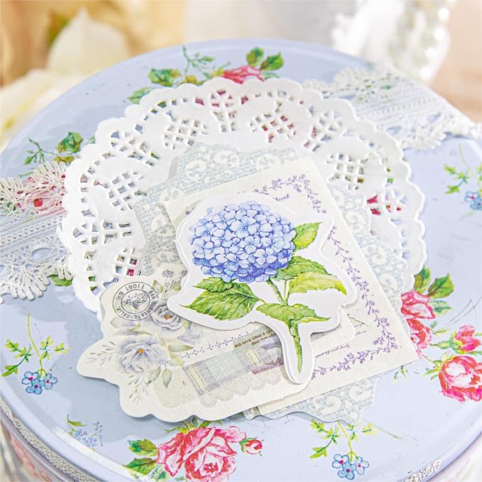 Doraking 100pcs Vintage Floral Scrapbook Paper Journaling Stickers Assorted Set, Material Paper Memo Junk Journal Supplies for Bullet Journaling Retro Crafts Planner Collage Card Album