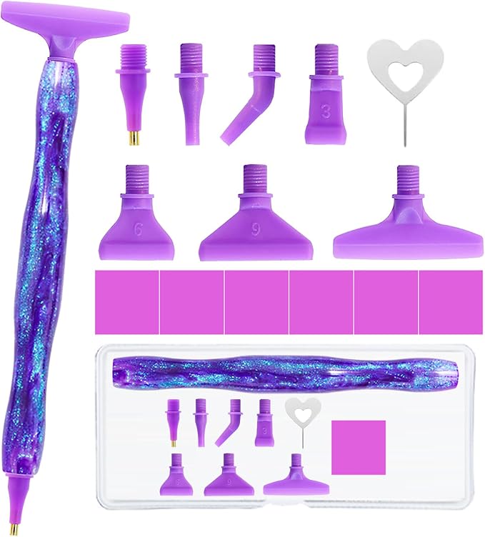 ZYNYXY 16PCS Ergonomic Diamond Art Pens Kits, Resin Diamond Painting Pen with Multifunctional Plastic Screw Thread Tips for 5D Diamond Painting (Starry Purple B)