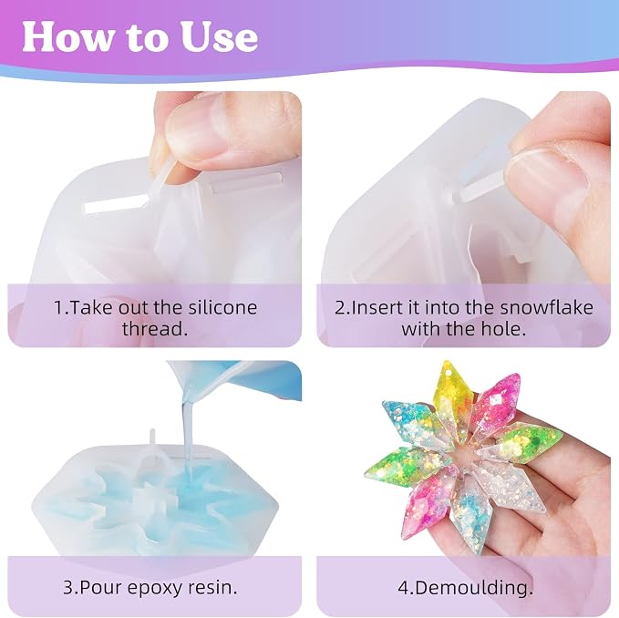 LET'S RESIN Christmas Resin Molds, 6 Varying Sizes Snowflake Silicone Molds | Epoxy Resin Molds, 3D Ice Crystal Resin Ornament Molds, Silicone Molds for Epoxy Resin, Tree & Car Decoration