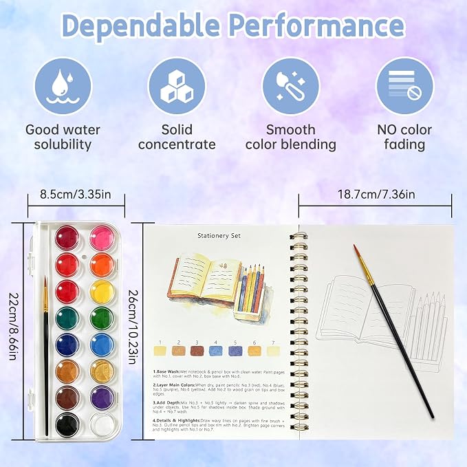Watercolor Workbook, 16 Colors Watercolor Books Paint Set for Adults Teens