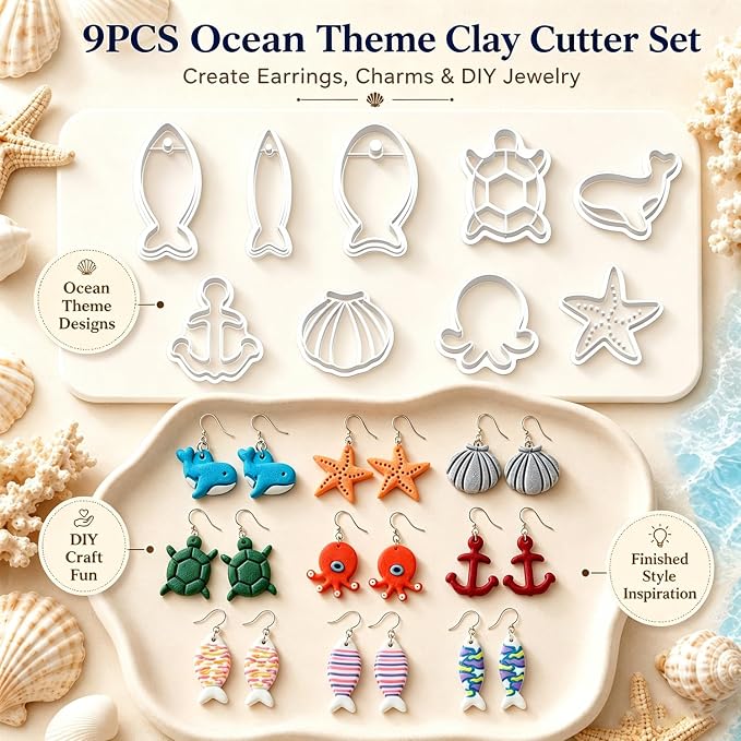 9PCS Ocean Theme Polymer Clay Cutters for Earrings