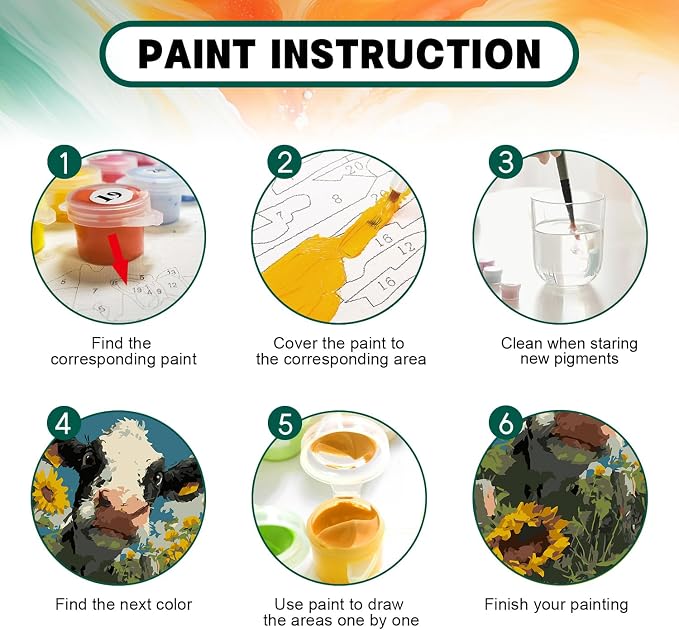 Framed Paint by Numbers Kit for Adults Beginner & Kids Ages 8-12, Funny Animal Cow Adult Paint by Number Kits on Canvas with Frame, DIY Number Painting for Adults for Home Wall Decor Gift 8 x 12 Inch