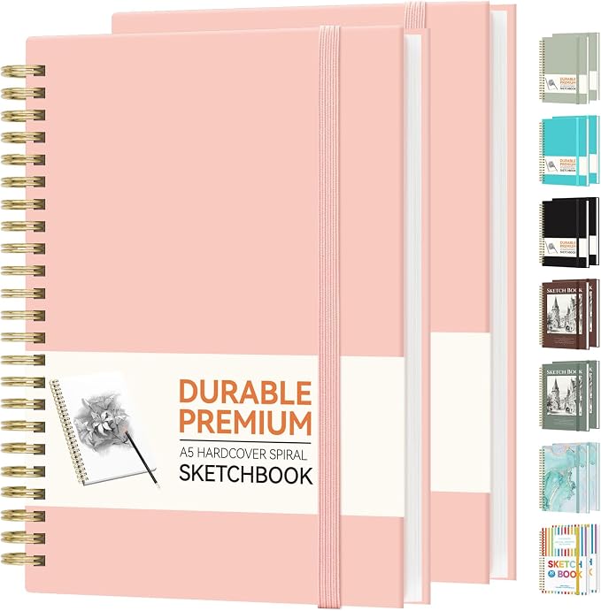Forvencer 2 Pack Blank Spiral Notebook, 8"x 5.6"Hardcover Sketch Book | 100GSM Thick Paper,Art Sketchbook for Women&Adult, 100 pages/50 Sheets Drawing Book Journal for School Office Drawing, Pink