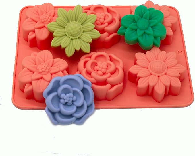 X-Haibei Elegant Flowers Soap Silicone Mold Jello Lotion Bar Cold Process Making Supplies 2oz, Dia. 2.5inch