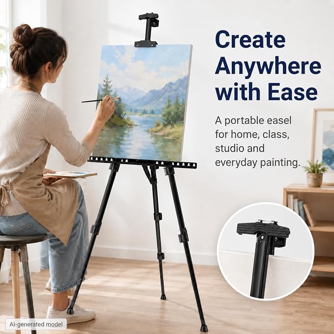 RRFTOK 17-66 Inch Adjustable Art Easel Stand for Painting and Sign, Black | Portable metal tripod easel for poster stand, display stand, canvas holder, adults and floor use