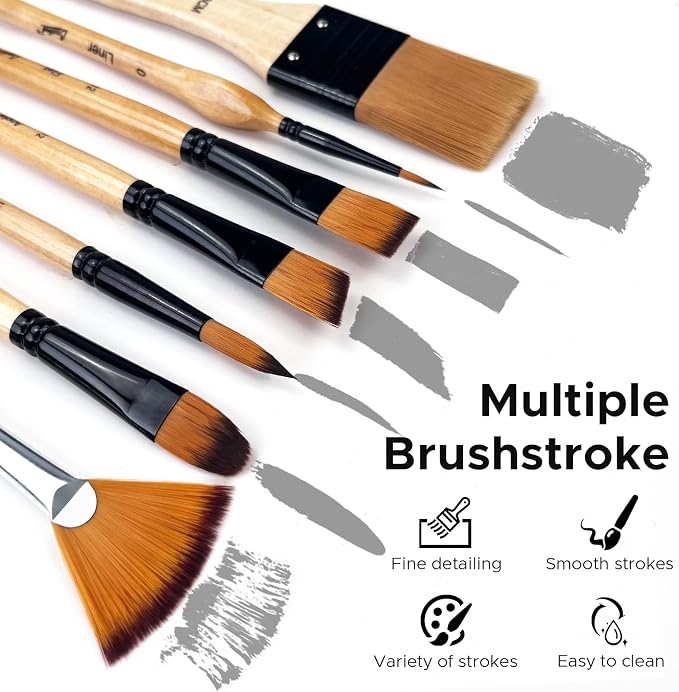 Bougimal 33 Pcs Paint Brush Set, No-Shedding Artist Paint Brushes | Art Paint Brushes with Flat Round Filbert Fan Angle Detail Brush for Acrylic, Oil, Watercolor, for Artists & Beginners
