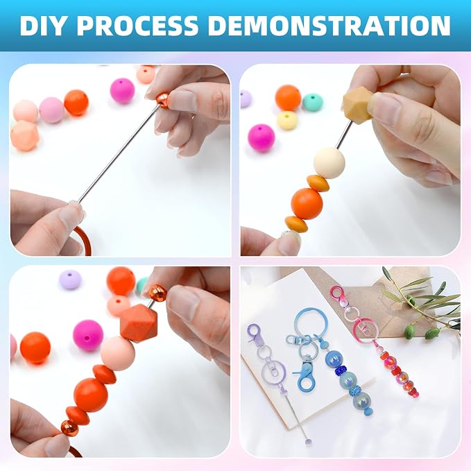 DNLEGULI 40 Pcs Beadable Keychains Bulk Kit – DIY Keychain Making Supplies with Metal Blanks for Crafts, Jewelry, Charms, Custom Projects – Blank Chain Bars for Beaded Keychain Design (Gradient)