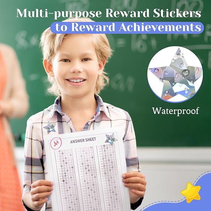 Imeepa 500PCS Holographic Silver Star Stickers, 1" Reward Labels