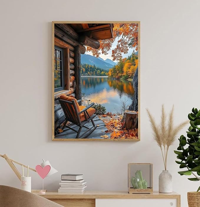 Accompany Wind Autumn Landscape Diamond Art Kits for Adults, 5D Mountains Lake Diamond Painting Kits for Beginners,DIY Round Full Drill Diamonds Gem Art Crafts for Home Wall Decor Gifts 12x16 Inch