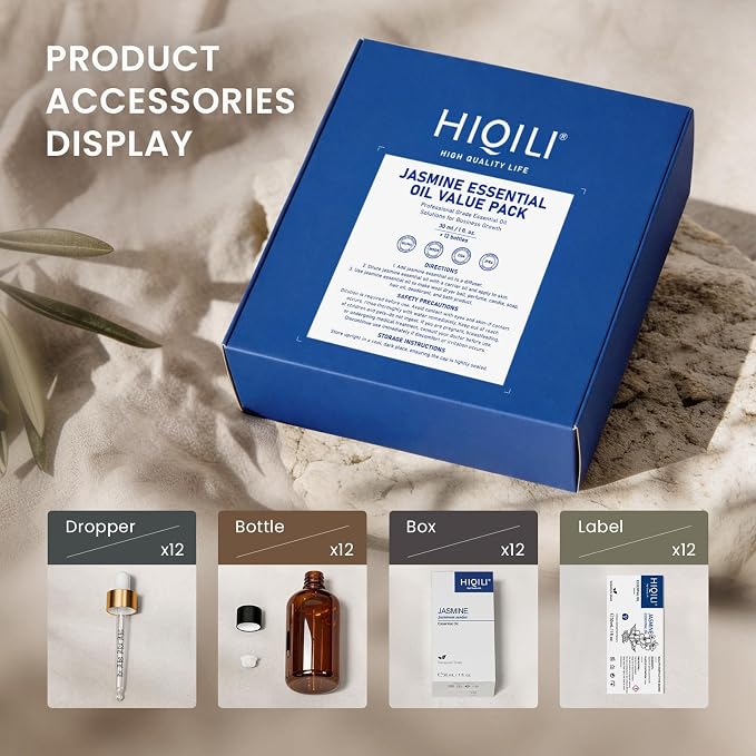 HIQILI Jasmine Essential Oil Set for Skincare, Diffuser & DIY Making