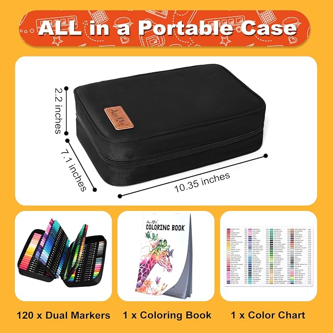 120 Colors Dual Tip Brush Pens Art Markers for Adult Coloring Books, Artist Drawing Sketch Markers Set with Fine & Brush Tip