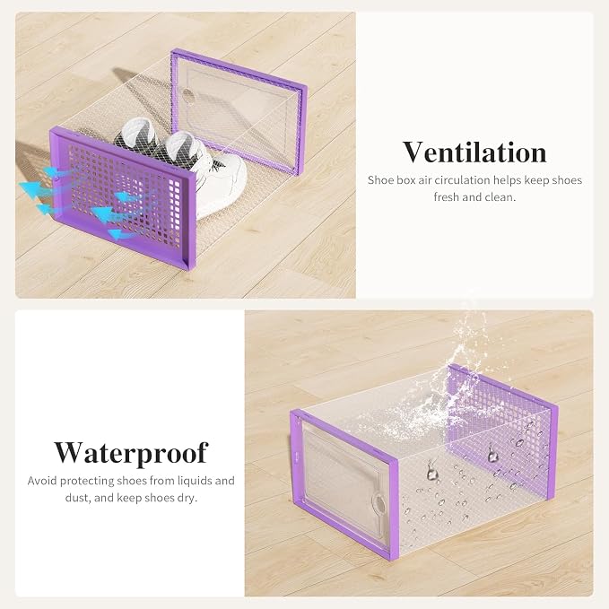 Kuject X-Large Shoe Storage Boxes 12 Pack, Clear Stackable Shoe Organizer