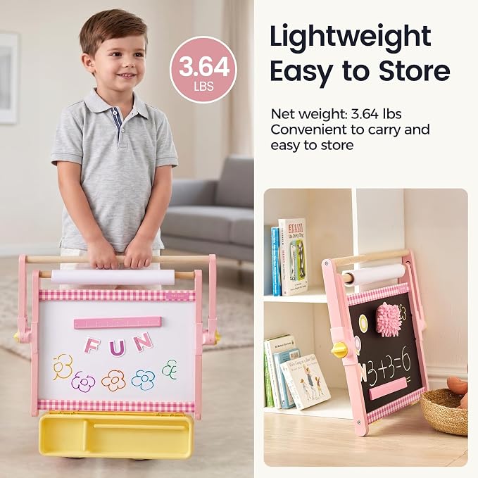 Tiny Land Tabletop Kids Art Easel, 5-Level Magnetic Drawing Board