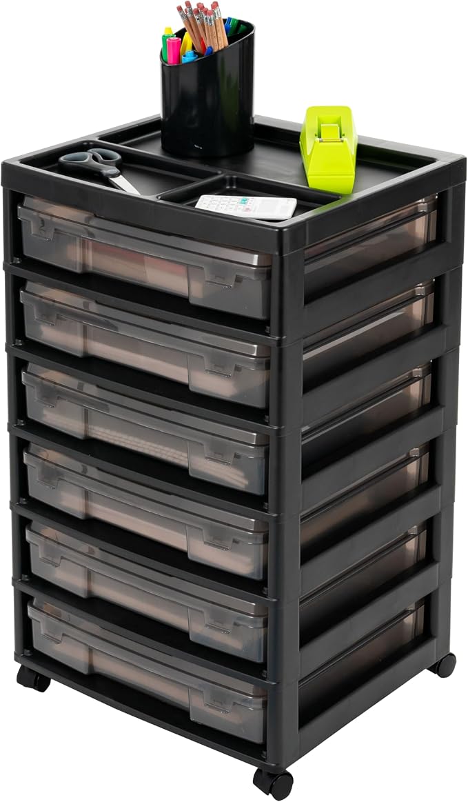 IRIS USA Rolling Cart with Drawers |Made in USA| 6-Tier Cases - Black/Gray