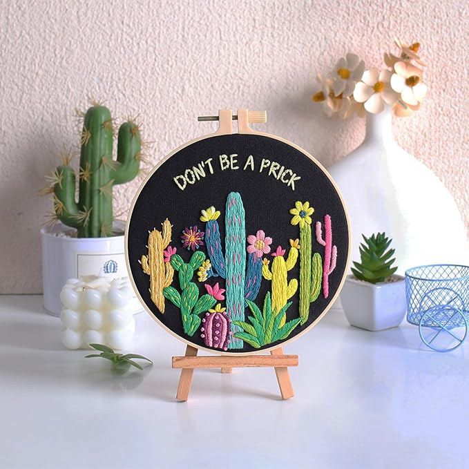 Louise Maelys Cactus Embroidery Kit for Beginners Plant Gift DIY Craft | Cross Stitch Kits for Adults Featuring Funny Cactus Artwork. Needlepoint Kit for Beginners to Enjoy Creative DIY Embroidery