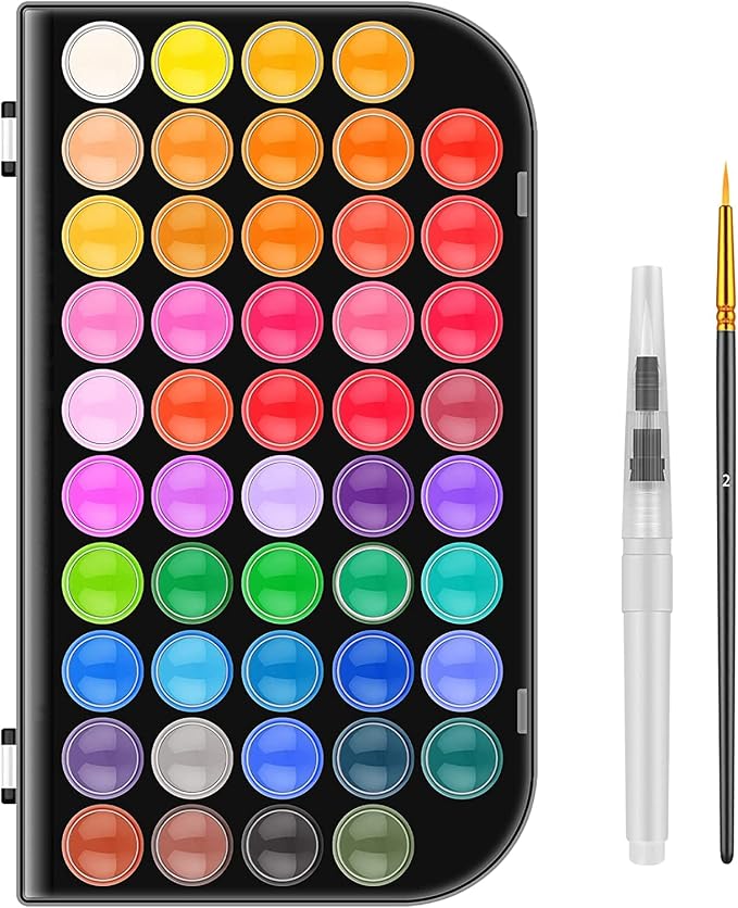 Watercolor Paint Set, 48 Colors Non-Toxic Watercolor Paint with a Brush, Refillable Water Brush Pen and Palette, Washable Water Color Paints Sets for Kids, Adults, and Artists