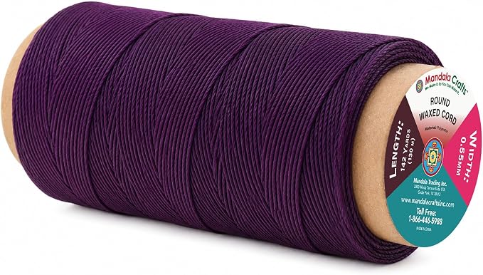 Mandala Crafts 130M 0.55mm Purple Round Waxed Thread for Leather Sewing