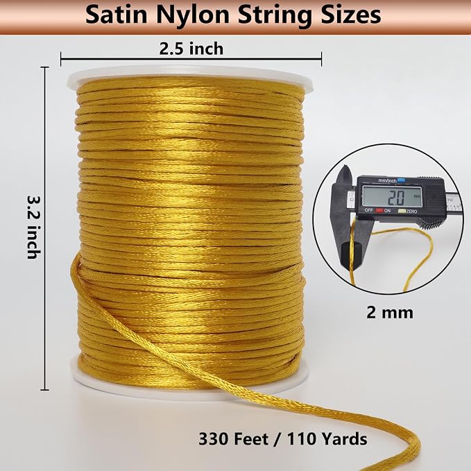 LUSTEMBER 2 mm x 330 Feet Satin Nylon Cord, Silky Smooth Nylon String for Jewelry Making Bracelet Necklaces Beading Thread Rattail Macrame Kumihimo Chinese Knot Craft