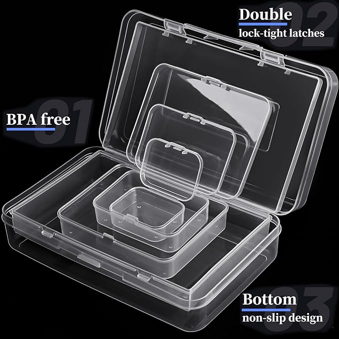 Clear Small Plastic Storage Containers with Lids, 28 Pack | Rectangular Mixed Sizes Mini Bins, Art Craft Supply Storage Boxes, Drawer Organizer with Lid, For Small Items Organizing