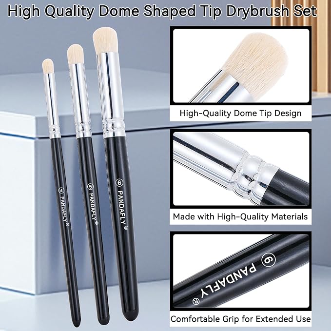 PANDAFLY Drybrush Set, 3 Sizes Hobby Detail Paint Brush Set | Acrylic Paint Brushes for Tabletop, Citadel, Scale Model, Watercolor Oil Painting