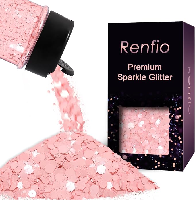 Renfio Pink Chunky Glitter,1.76oz/50g Ballet Pink Resin Glitter