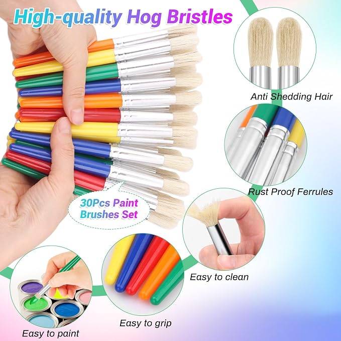 30Pcs Paint Brushes, Anezus Round Paint Brushes for Kids Classroom Toddlers Paint Brush Set for Touch Up Preschool Daycare Washable Acrylic Paint Pumpkin Painting
