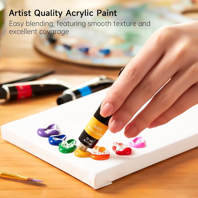 Shuttle Art Acrylic Paint Set, 16 x12ml Tubes Artist Quality Non Toxic Rich Pigments Colors Great for Kids Adults Professional Painting on Canvas Wood Clay Fabric Ceramic Crafts