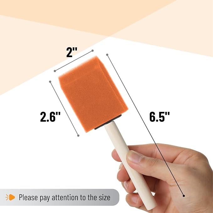 Bates Foam Paint Brushes, 2-Inch, 16 Pack, Orange Sponge Brush for Painting, Staining, and Mod Podge