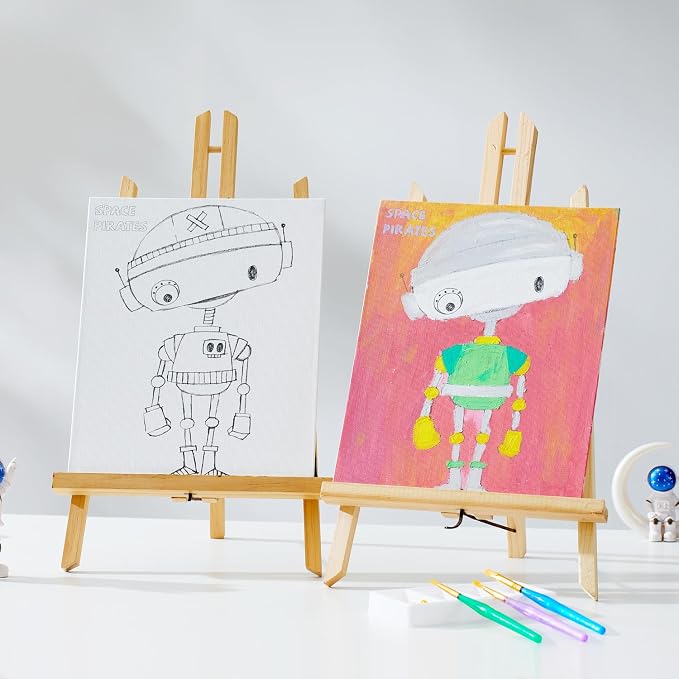 Pre Drawn Painting Canvas for Painting, 8x10 Inch Canvas Boards 12 Pack (Space Pirate Robot Designs), Canvas Panels for Acrylic Paint, Watercolor, Markers & DIY Craft Projects
