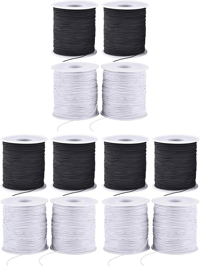 LUSTEMBER Stretchy String for Bracelets, 4 Rolls 1 mm Sturdy Elastic String Elastic Cord for Jewelry Making, Necklaces, Beading (2 Black+ 2 White) (Pack of 3)