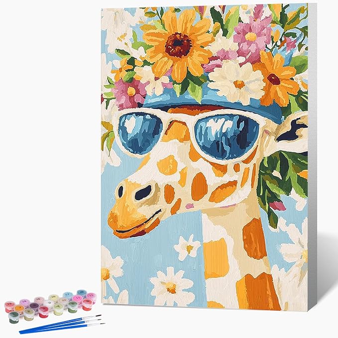 Possoco Framed Paint by Numbers Kit for Adults Beginner & Kids Ages 8-12, Animals Giraffe Adult Paint by Number Kits on Canvas, DIY Acrylic Number Painting for Teens for Home Decor 8x12 Inch