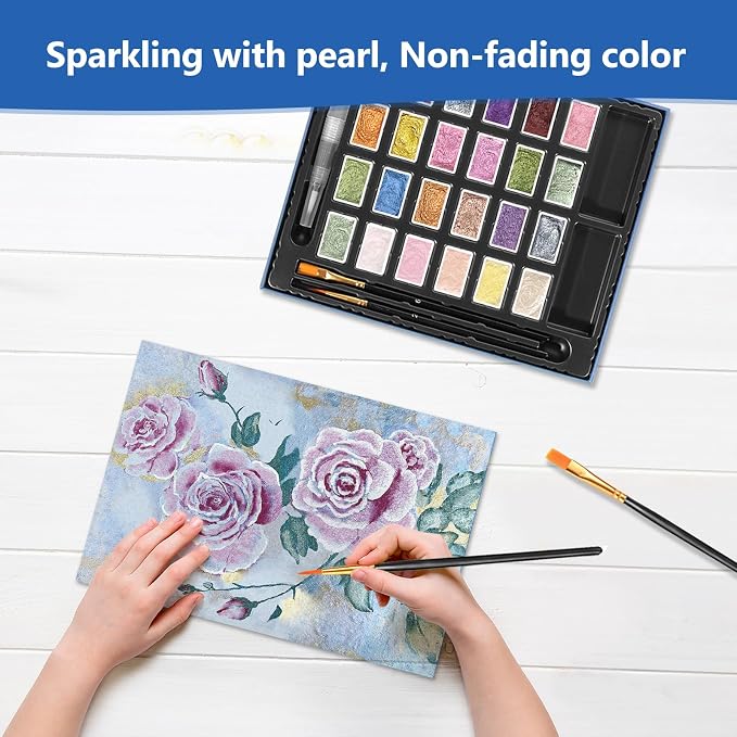 CraftyManor 3ml Forestry Shifting Watercolor Painting Set, 24 Color Shifting Watercolor Paint Set, Shimmer Metallic Watercolor Paints Set, Glitter Watercolor Paint, Solid, Rococo Style