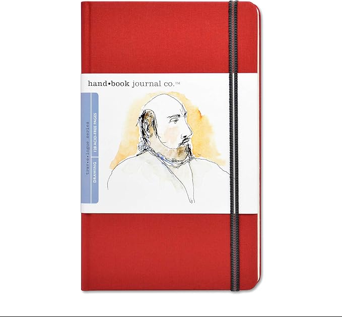 Handbook Journal Co. Travelogue Artist Travel Notebook for Drawing and Sketching, Vermilion Red, Large Portrait 8.25 x 5.5 Inches, 130 GSM Paper, Hardcover w/Pocket